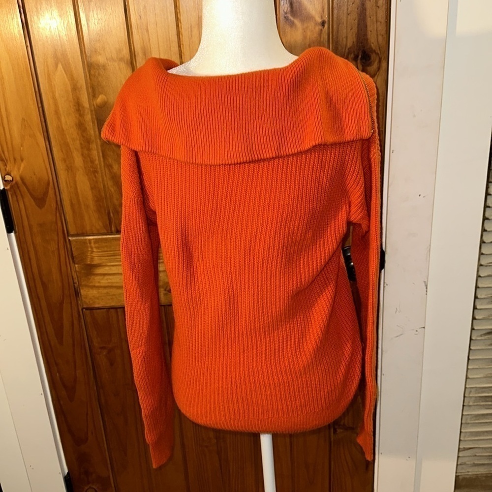 Talbots orange knit zip sweater size S - Picture 3 of 9